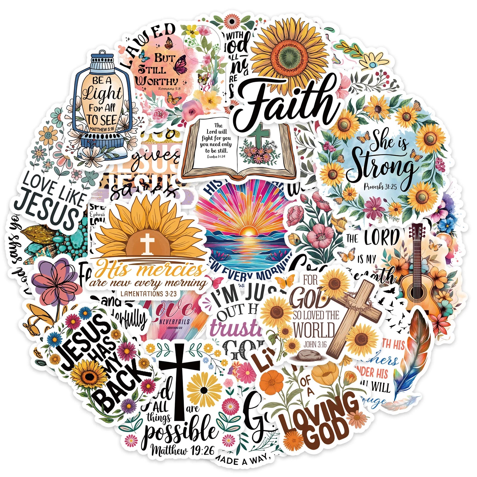 50 Jesus Phrase Graffiti Stickers (Faith & Cross)